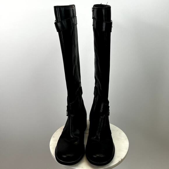 Franco Sarto Piston Tall 100% Leather Black Boots with Buckle Detailing SZ 7 1/2 - Picture 7 of 12